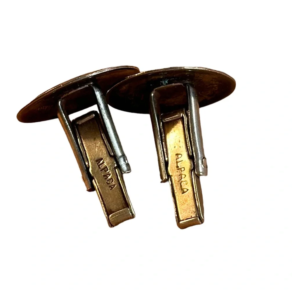 Mexico 925 Vintage Aztec Mayan Temple Alpaca Engraved Cuff Links Sterling Silver